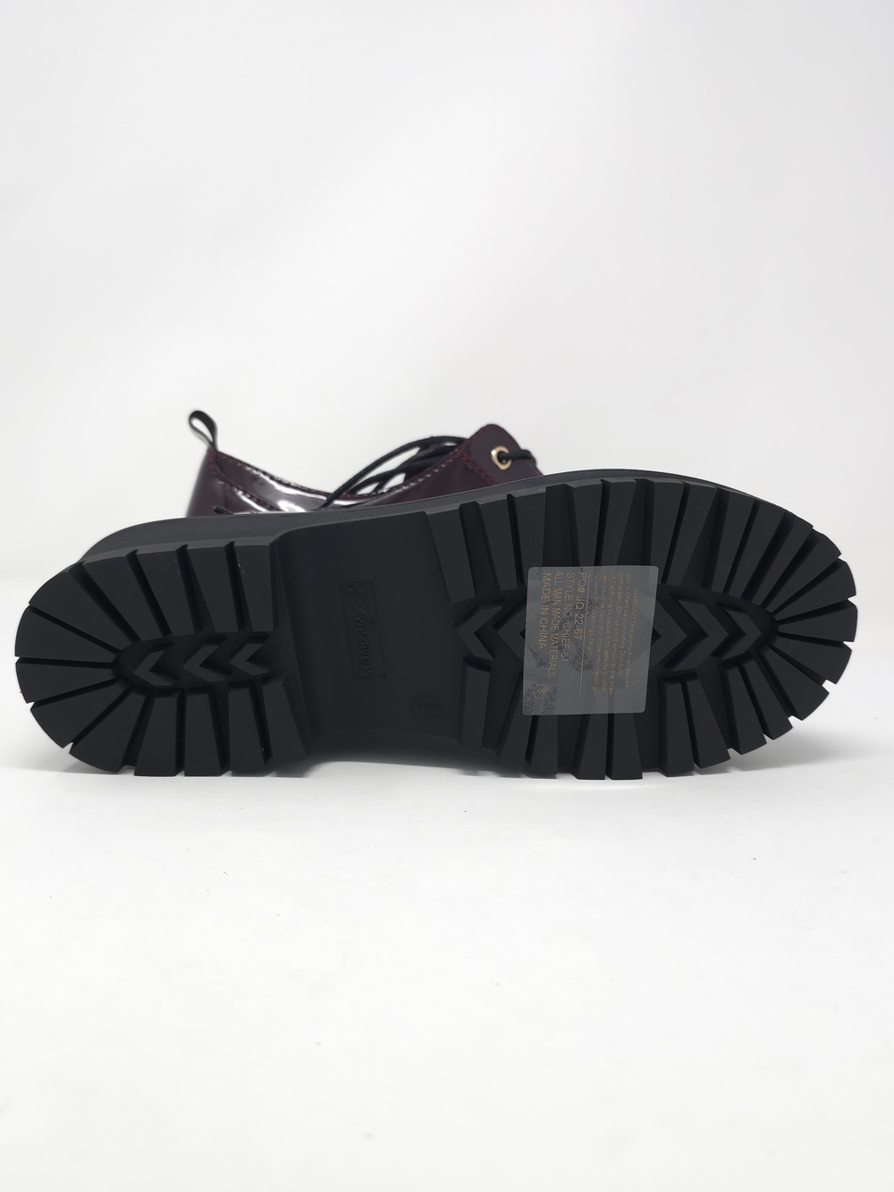 Chunky Platform Faux Leather Oxford Patent Wine Lug Sole Lace Up - Picture 5 of 11